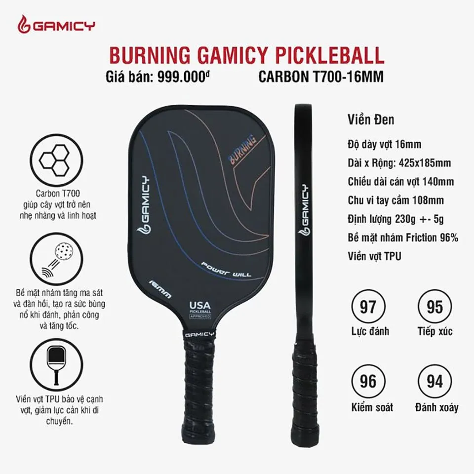 Vợt Pickleball Gamicy Burning T700