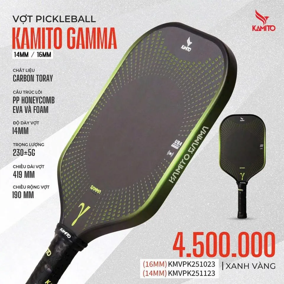Vợt Pickleball Kamito Gamma 16mm (Vàng, M)
