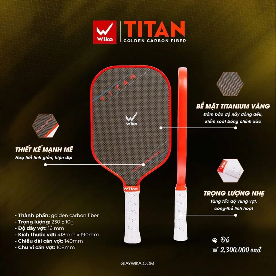 Vợt Pickleball Wika Titan (Vàng, M)