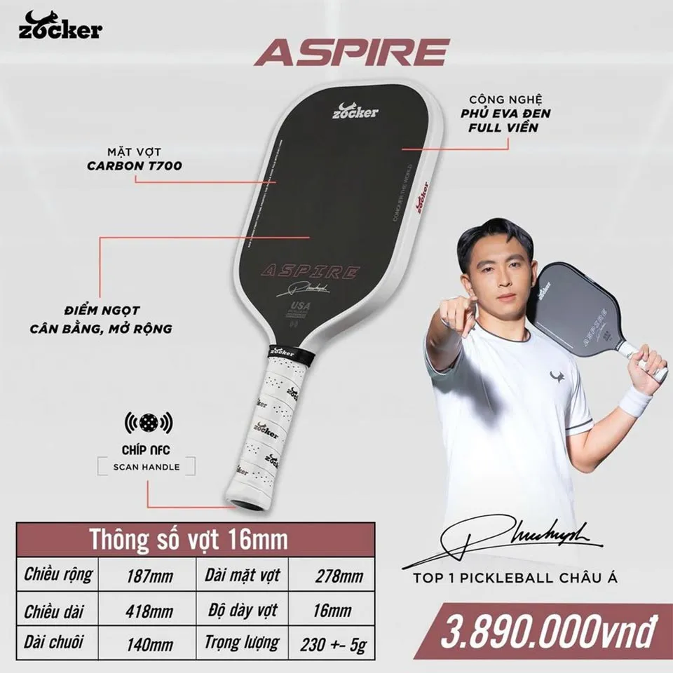 Vợt Pickleball Zocker Aspire ASP25-16mm