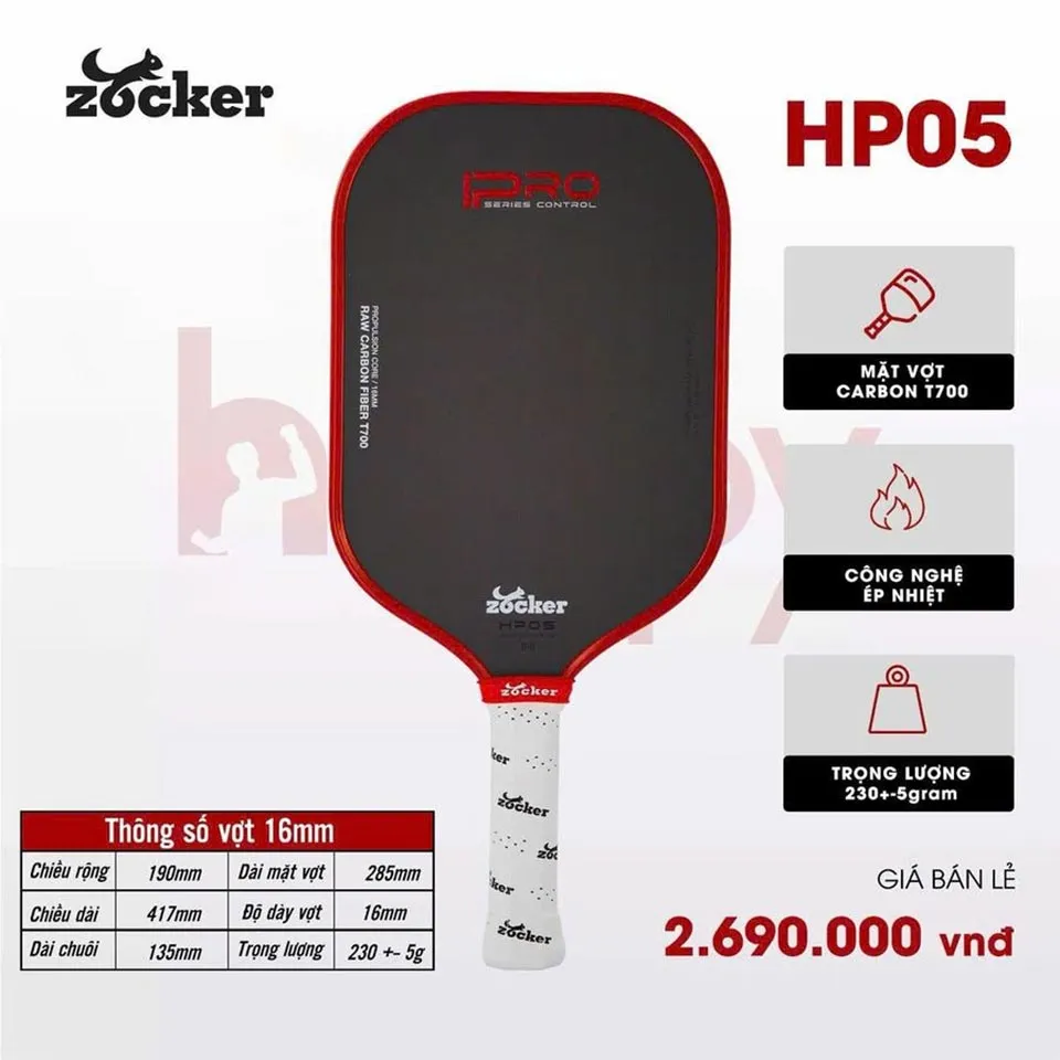 Vợt Pickleball Zocker HP05-16mm