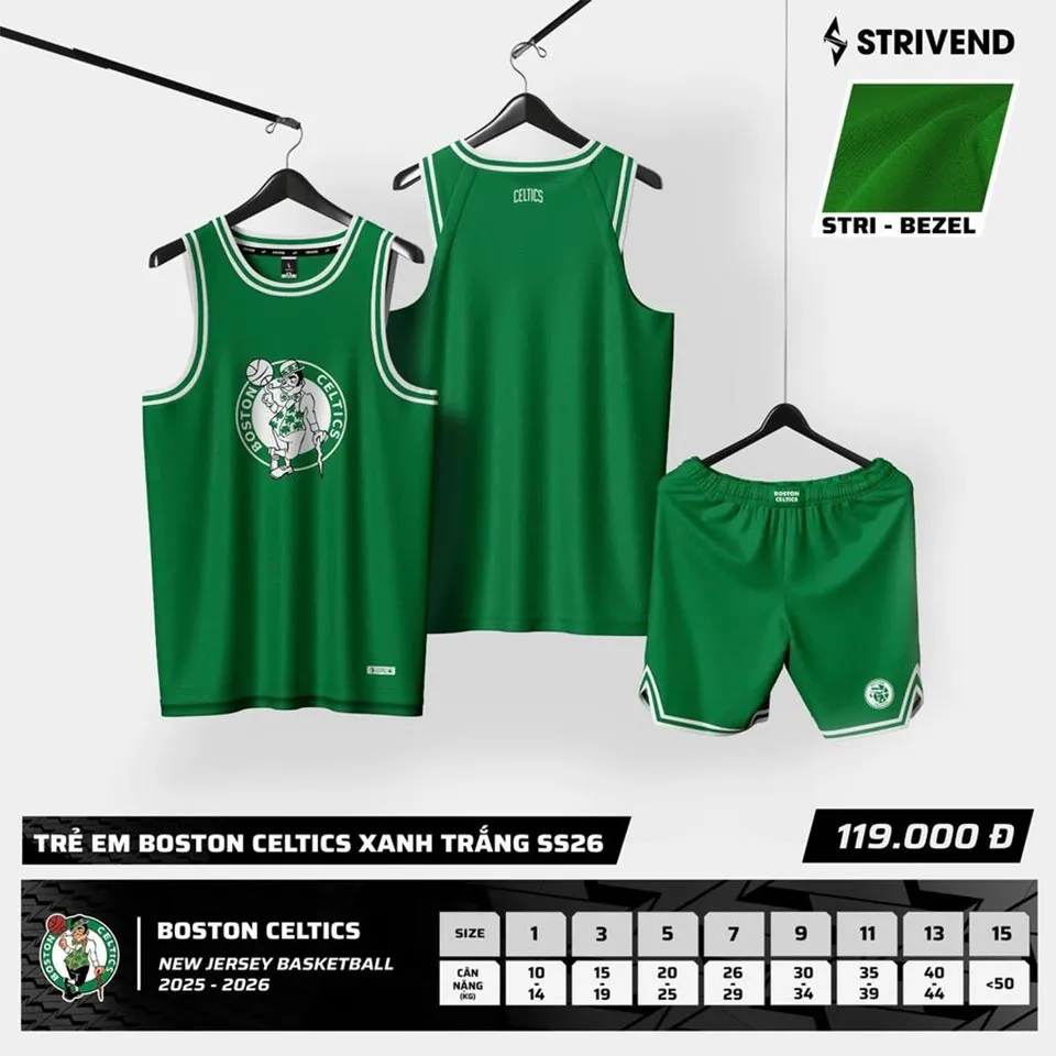 QA Bóng rổ trẻ em Strivend Celtics (Trắng, S)